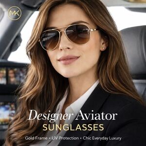 Michael Kors “Kennedy” Aviator Sunglasses – Gold Frame – Classic Luxe Style